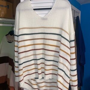 BloomChic Multicolor Striped V-Neck Sweater